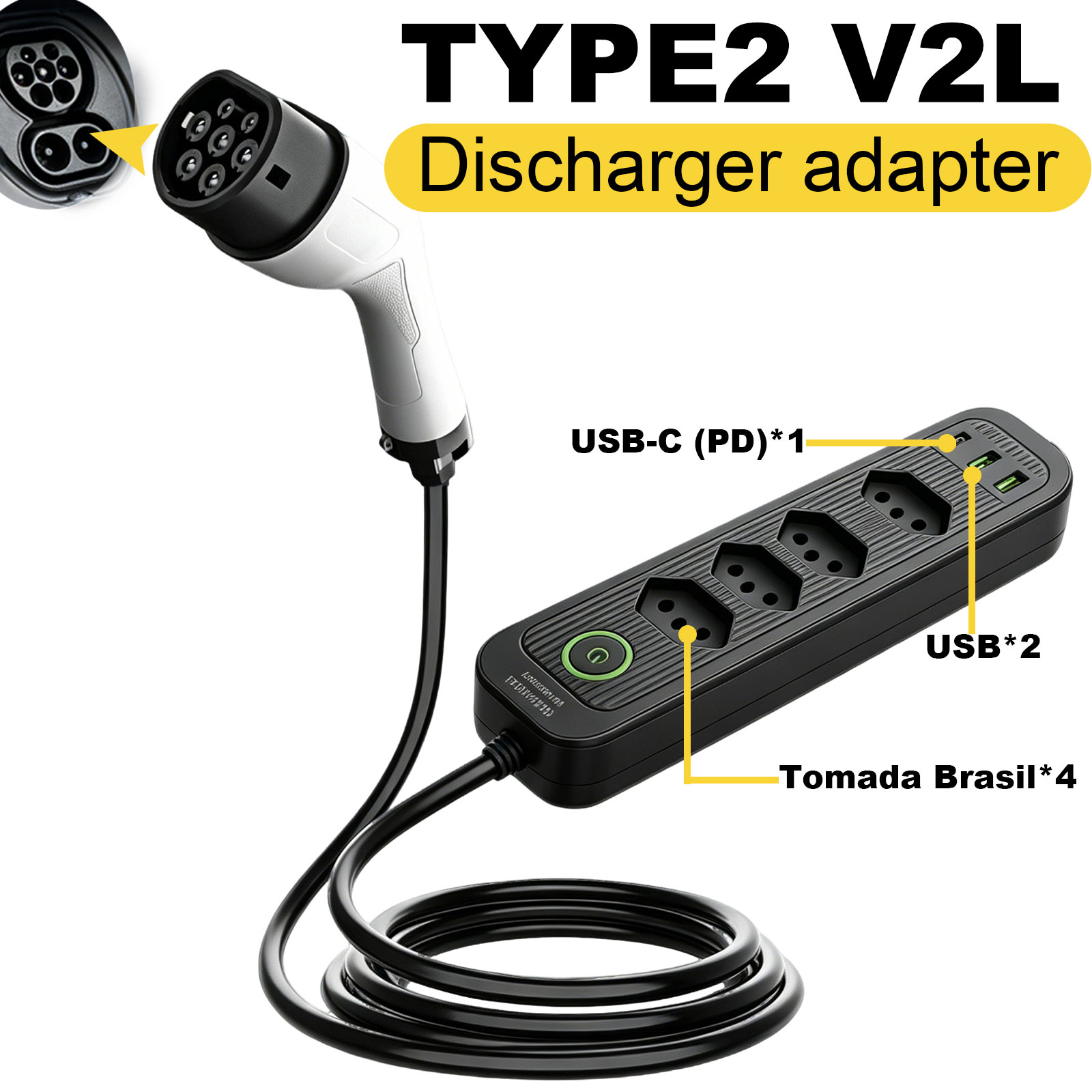 Outdoor Power Adapter - Type2 V2L Discharge Adapter 16A Brazil
