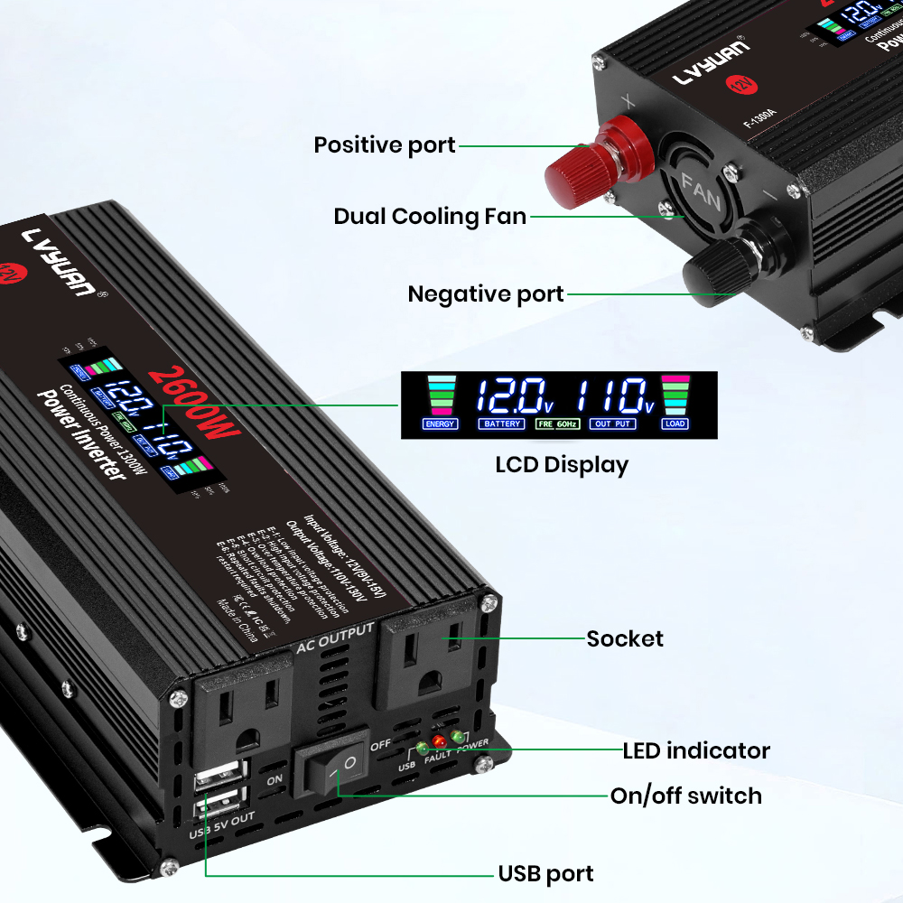 1500W 2000W 2600W Power Invert - огляд і ціна Outdoor Power Inverter